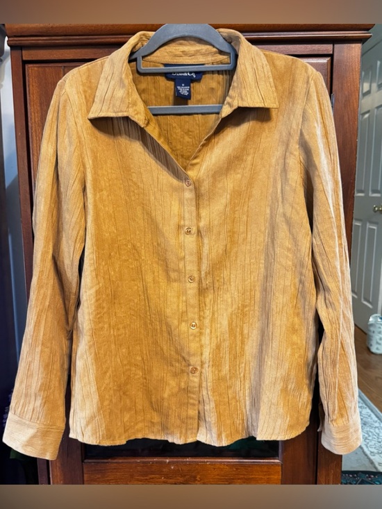 Denim&Co Tops - Denim&Co Corduroy Like Button-Down Shirt - Camel Tan size Medium